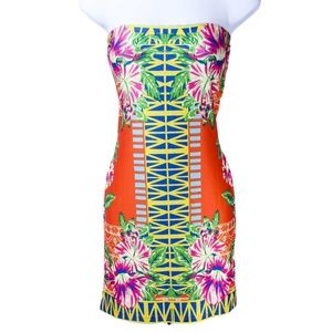 GIRLFRINDS Boutique Geometric Floral Bodycon Strapless Tube Dress Women's Size M